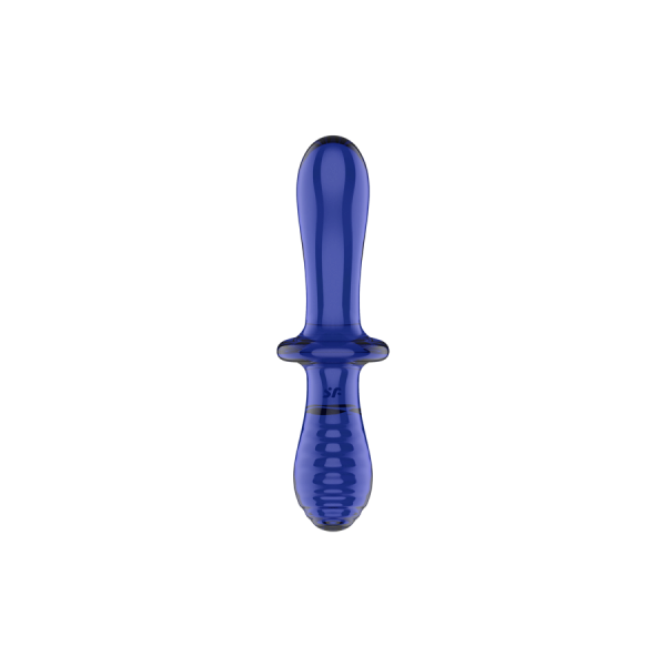 Gode en verre borosilicaté massif bleu Double Crystal Satisfyer 